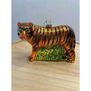 Old World Christmas Tiger Hanging Blown Glass Ornament 12115-OWC EUC